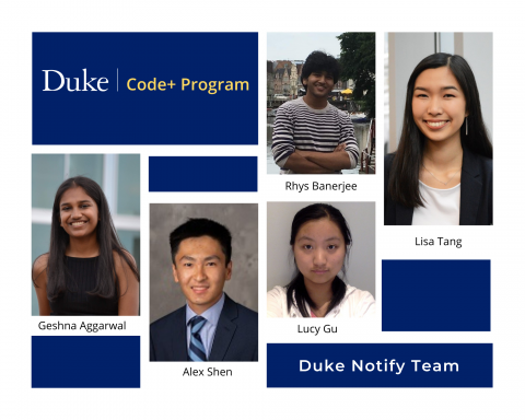 Photos of students on the Duke Notify team